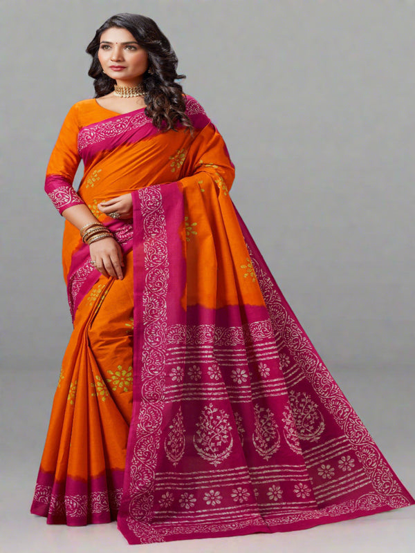 Orange & Pink Cotton Saree