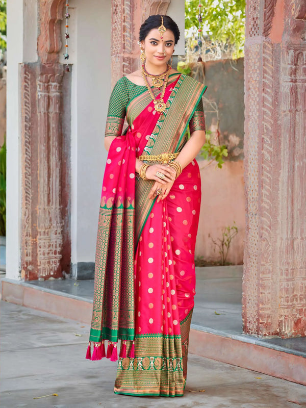Pink & Green Kathan Silk Saree