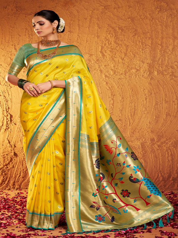 yellow Soft Pathani Silk Saree