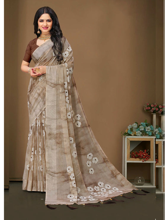 Mint Green Georgette Saree With Allover Rose Flower Print