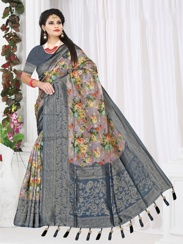 Grey Raw Silk saree