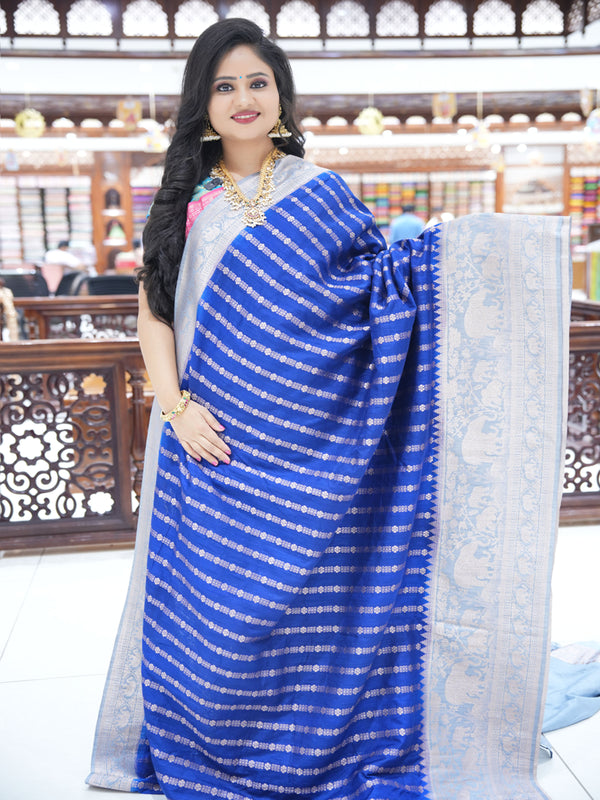 CSM-17471 | Navy & Grey Khadi Soft Jute Sare