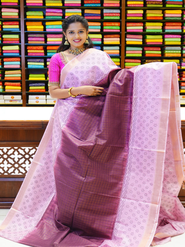 CSM-19500 | Wine & Baby Pink  Bhagalpuri Silk Saree