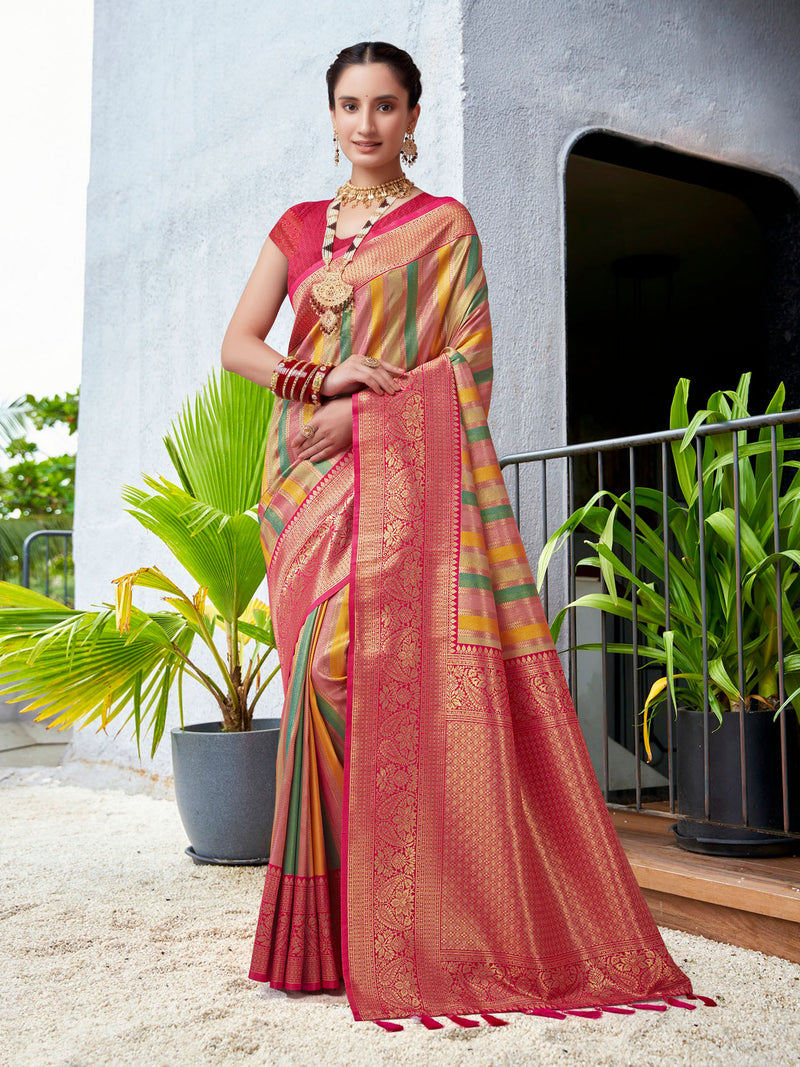 Multi & Pink Banaras Tissue Saree