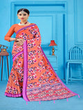 Coral   Cotton Linen saree  | BUY 1 GET 1 FREE