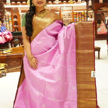 CSM-17761 | Onion Pink & Maroon  Pure Kanchi Padiya Pattu Saree