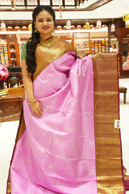 CSM-17761 | Onion Pink & Maroon  Pure Kanchi Padiya Pattu Saree