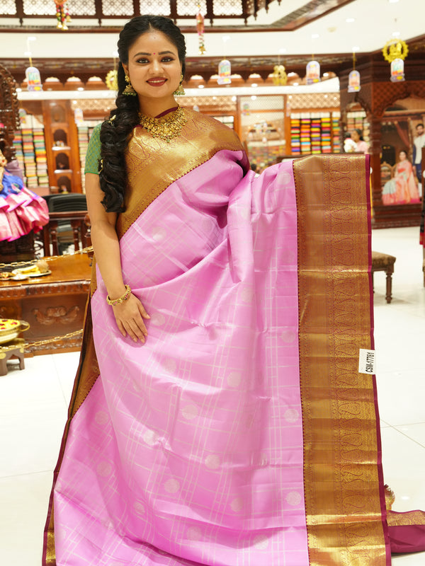 CSM-17761 | Onion Pink & Maroon  Pure Kanchi Padiya Pattu Saree