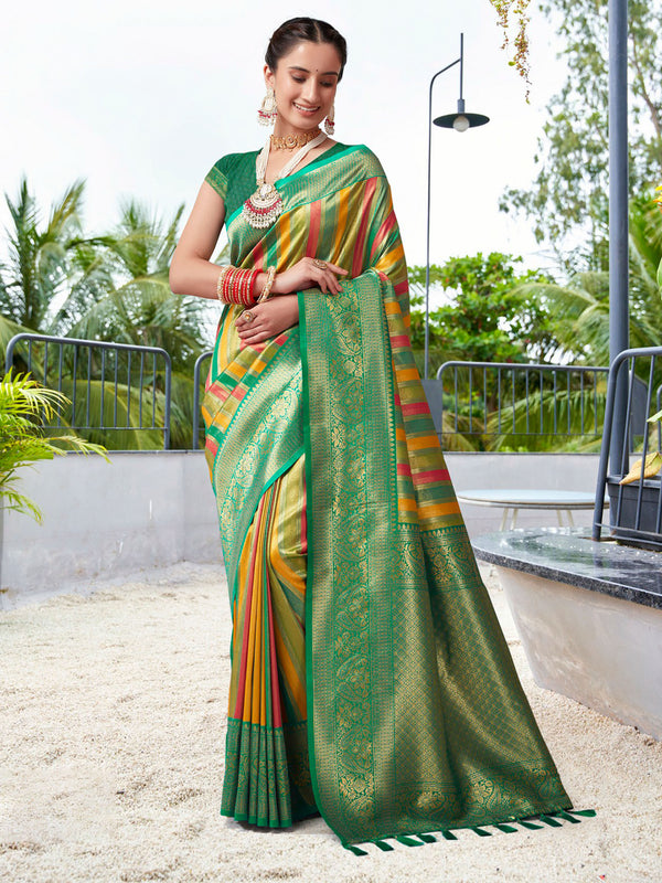 Multi & Sea Green Banaras Tissue Saree