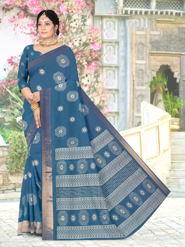 Peacock Blue Jute Silk Saree