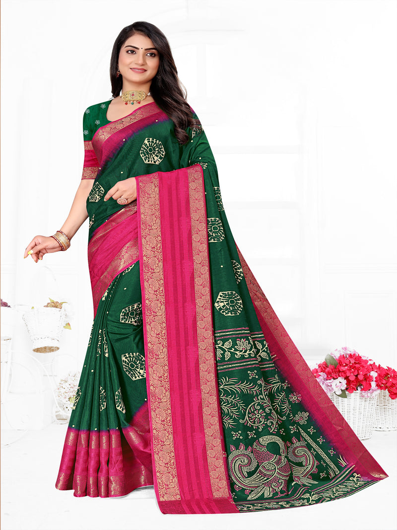 Grey & Rani Pink Raw Silk Saree