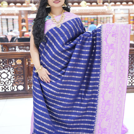 CSM-17472 |  Navy & Oinon Pink Khadi Soft Jute Saree