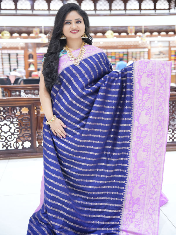 CSM-17472 |  Navy & Oinon Pink Khadi Soft Jute Saree