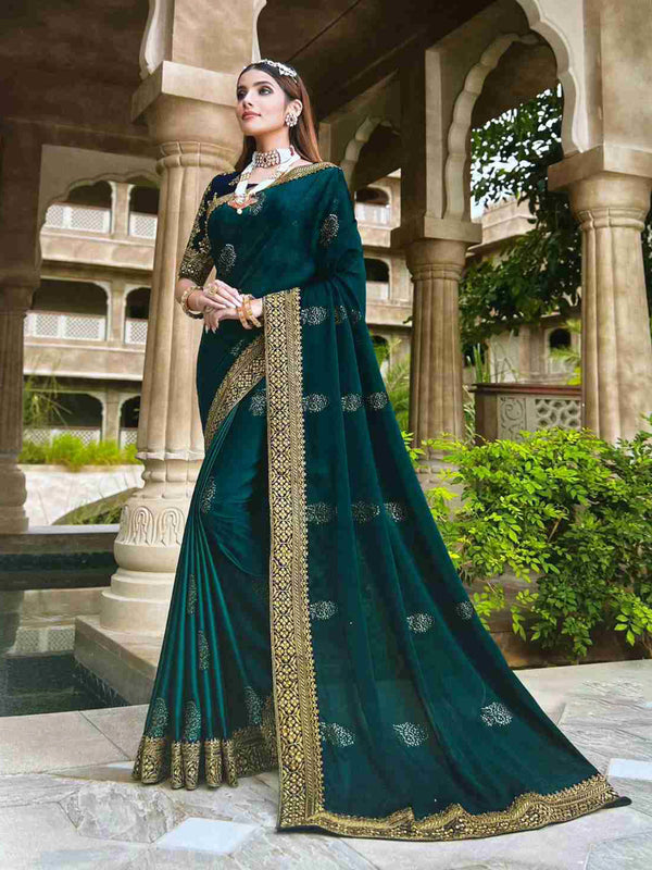 Imposing Peacock Blue Colored Wedding Wear Embroidered Heavy Net Lehenga  Choli
