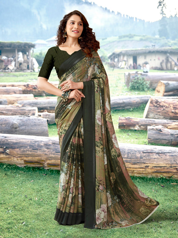 Green Georgette saree