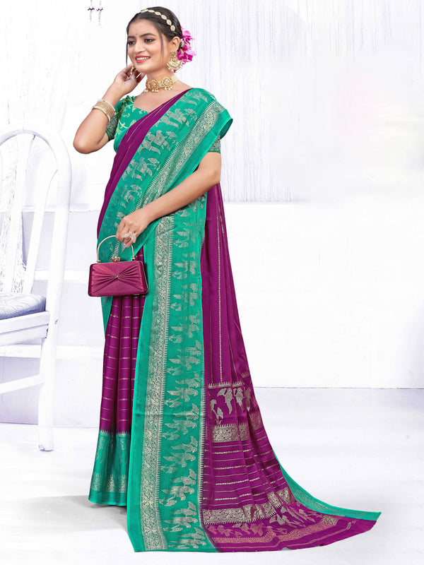 PURPLE & RAMA GREEN Chiffon Saree | BUY 1 GET 1 FREE