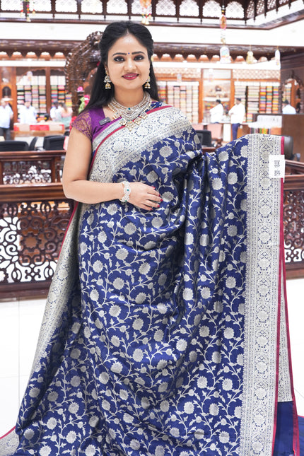 CSM-18440 | Navy Banaras Kathan Silk Saree