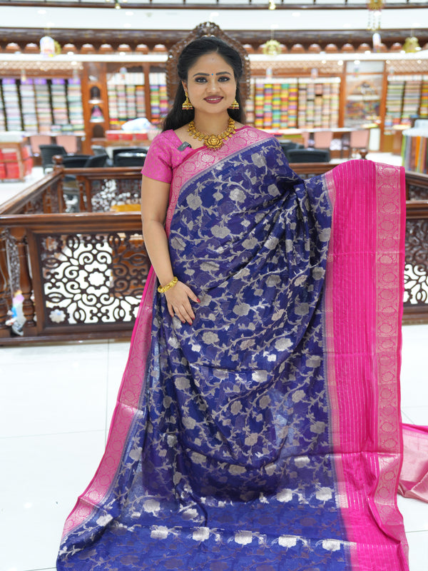 CSM-18761 | Navy & Rani Pink Organza Saree