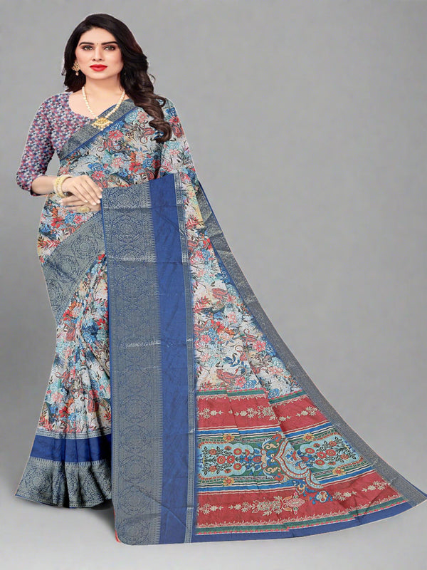 Multi & Blue Chanderi Silk Saree