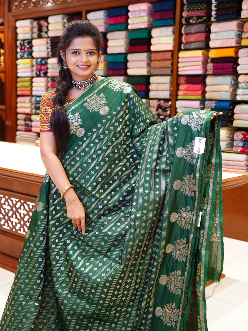 CSM-19595 | Bottle Green Chiniya Silk Saree