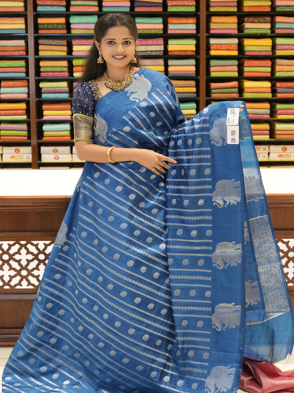 CSM-19388 | Peacock Blue Chiniya Silk Saree