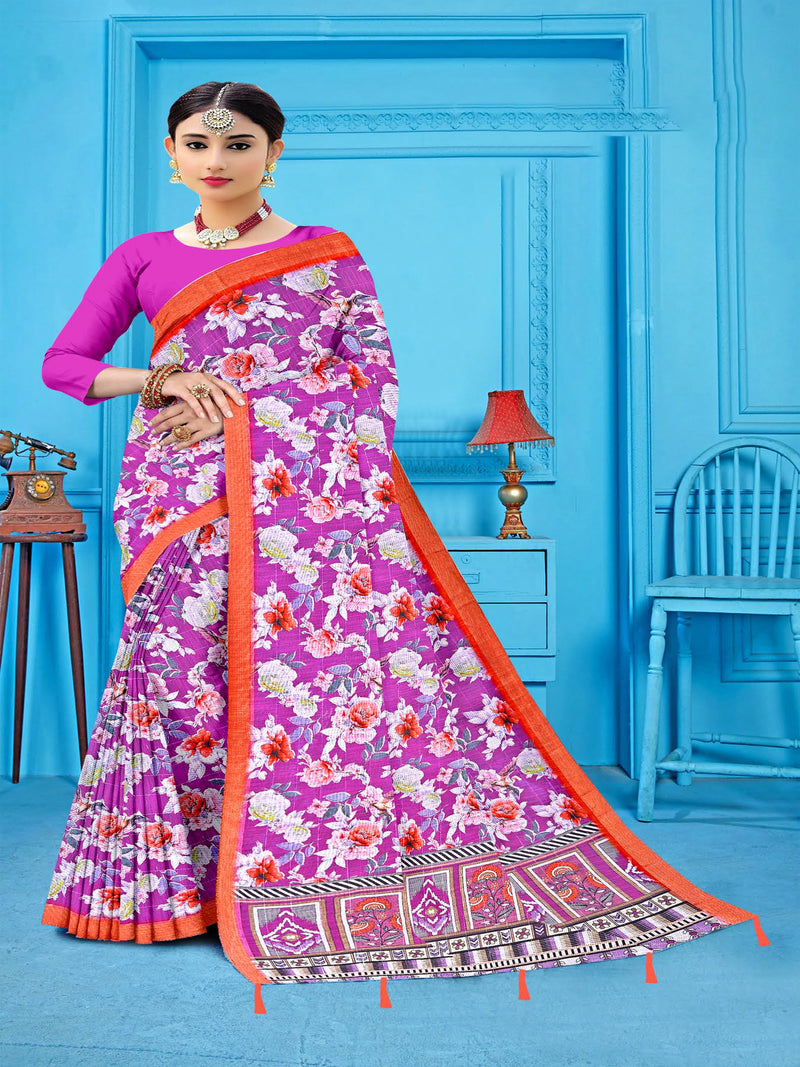 Coral   Cotton Linen saree  | BUY 1 GET 1 FREE