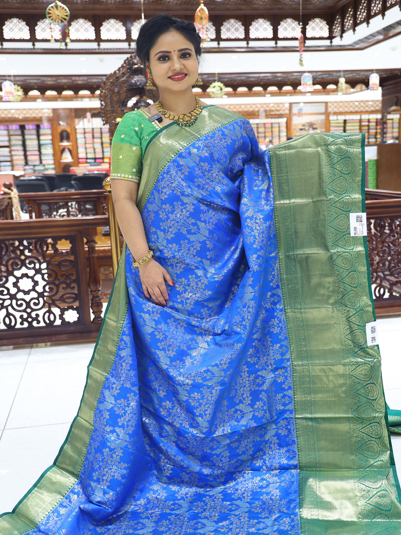 CSM-18529 | Tiffany Blue & Green Kanchi Kalakshetra Pattu  Saree