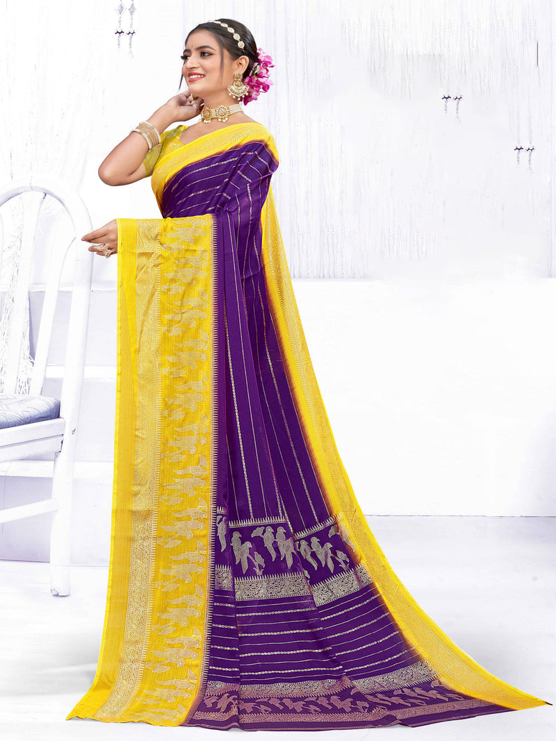 PURPLE & RAMA GREEN Chiffon Saree | BUY 1 GET 1 FREE