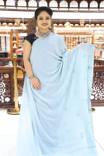 CSM-17325 | Sea Green Brasso Georgette Saree