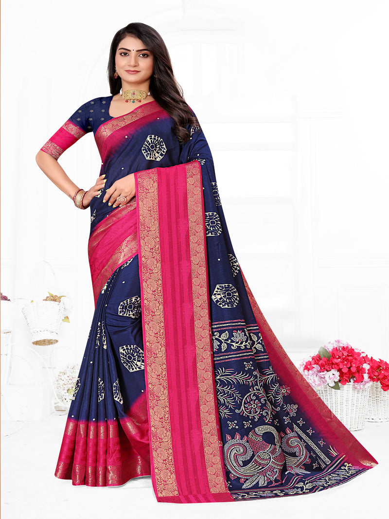 Grey & Rani Pink Raw Silk Saree