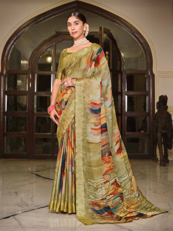 Multi & Cream Chiffon Brasso Saree