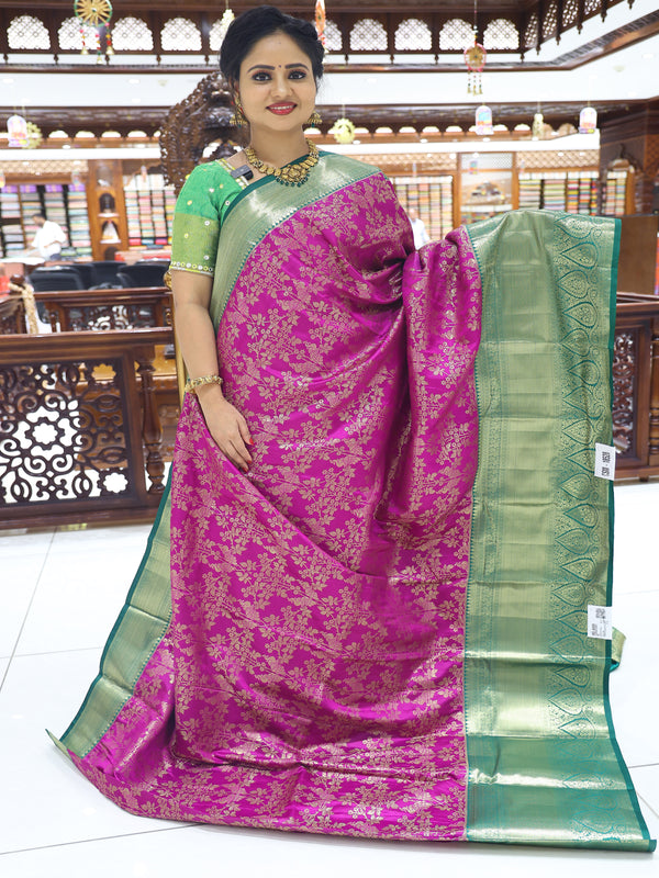 CSM-18528 | Purple & Bottle Green Kanchi Kalakshetra Pattu Saree