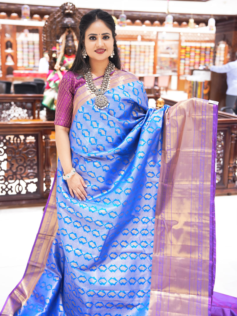 CSM-18029 | Tiffany Blue & Purple Kanchi Pattu Saree