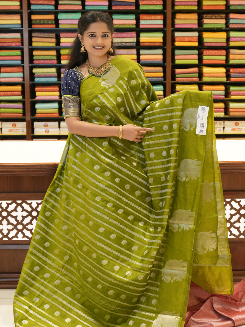 CSM-19390 | Mehandi Green Chiniya Silk Saree