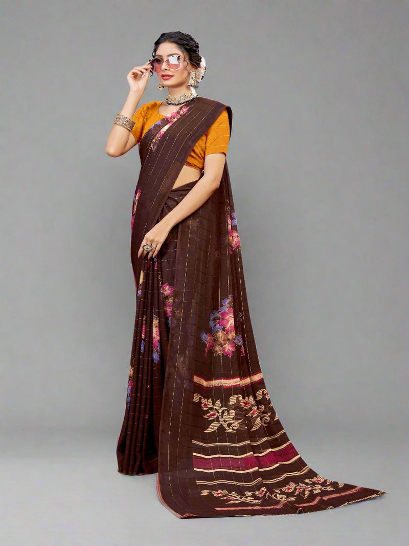 Brown Georgette Saree