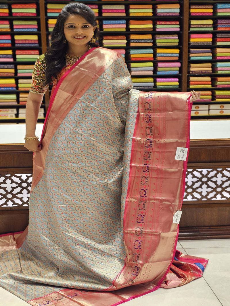 CSM-19118 | Sky Blue & Magenta Kanchi Padiya Pattu Saree