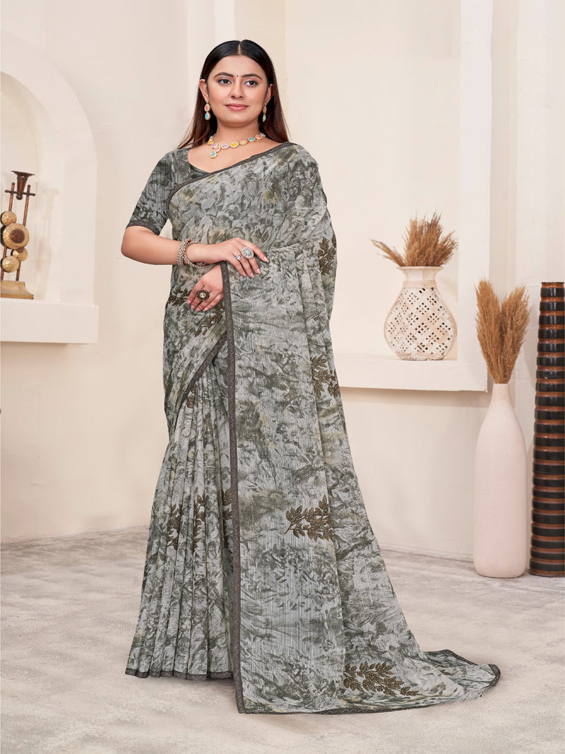 Grey saree Georgette| BUY 1 GET 1 FREE