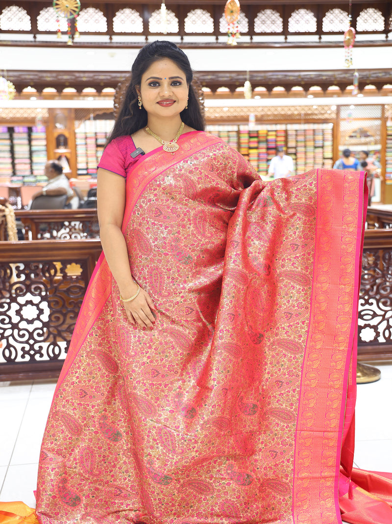 CSM-18625 | Gold & Pink Banaras  Saree