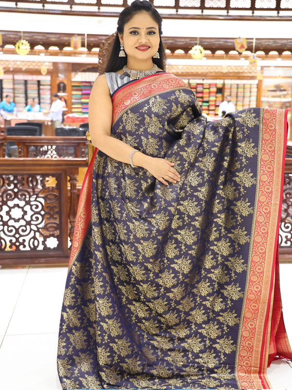 CSM-17350 | Navy & Pink Banaras Soft Silk Saree