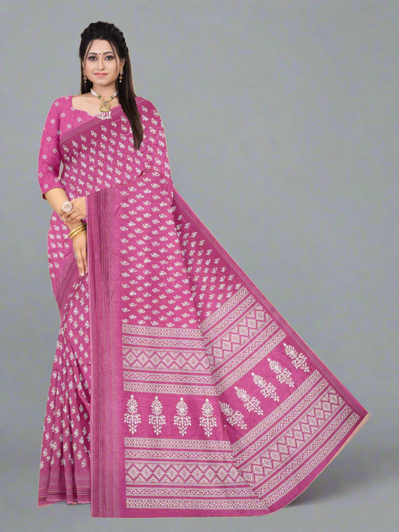 Onion Pink  Chanderi silk  saree  | BUY 1 GET 1 FREE