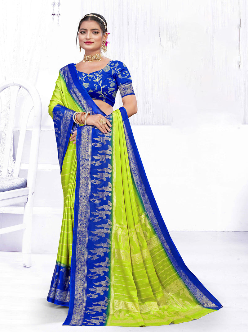 PURPLE & RAMA GREEN Chiffon Saree | BUY 1 GET 1 FREE