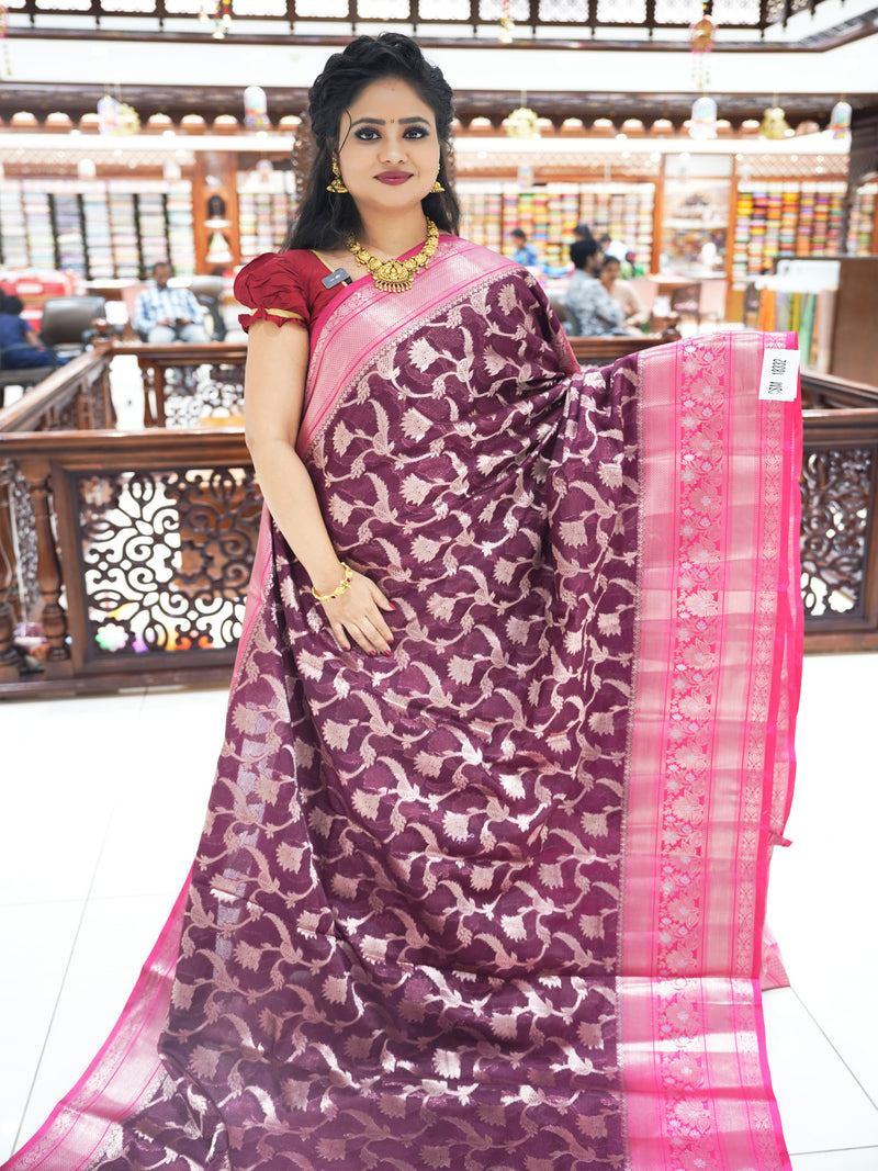 CSM-18332 | Wine & Rani Pink Banaras Kota Saree