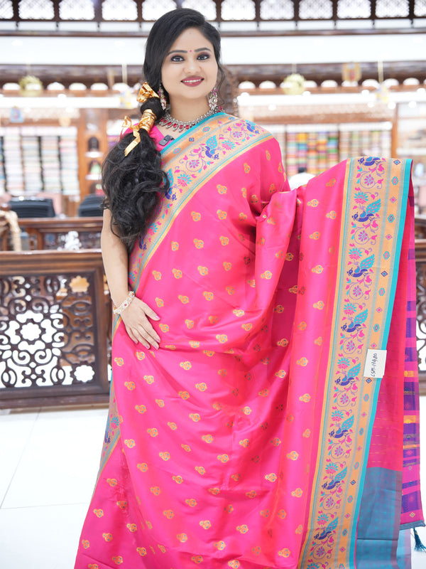 CSM-17480 | Dark Pink & Sea Green Banaras Silk Saree