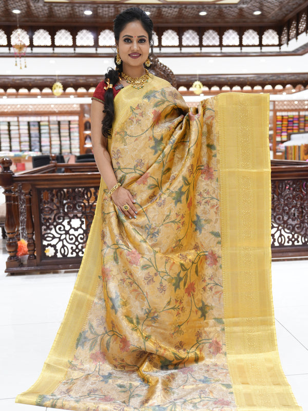 CSM-17602 | Cream & Mehandi Green Basket Tissue Saree