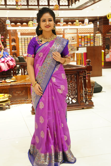 CSM-17669 | Purple & Navy Light Weight Soft Silk  Saree