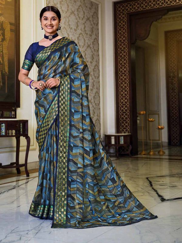 Multi & Navy Chiffon Brasso Saree