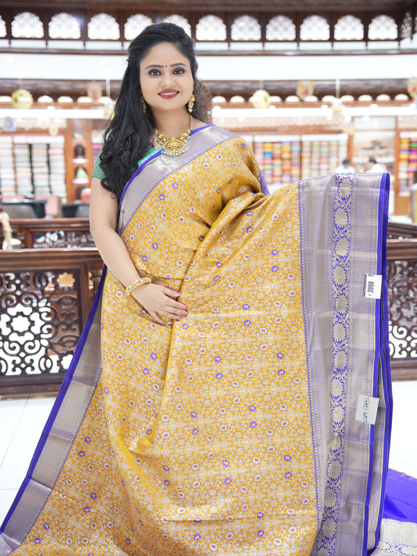 CSM-17452 | Mustard Yellow & Navy Kanchi Kalakshetra pattu Saree