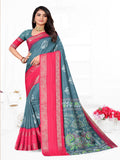 Grey & Rani Pink Raw Silk Saree