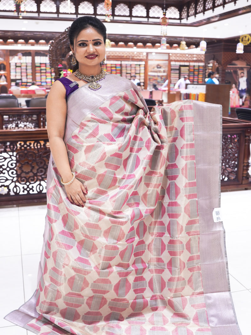 CSM-18505 | Beige & Pink Kalamkari Digital Print Saree