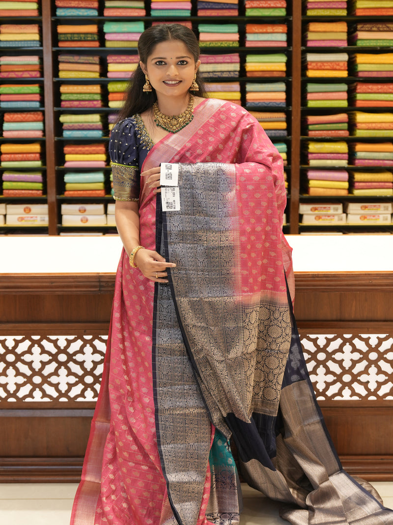 CSM-19393 | Rani Pink & Navy Munga Silk Saree